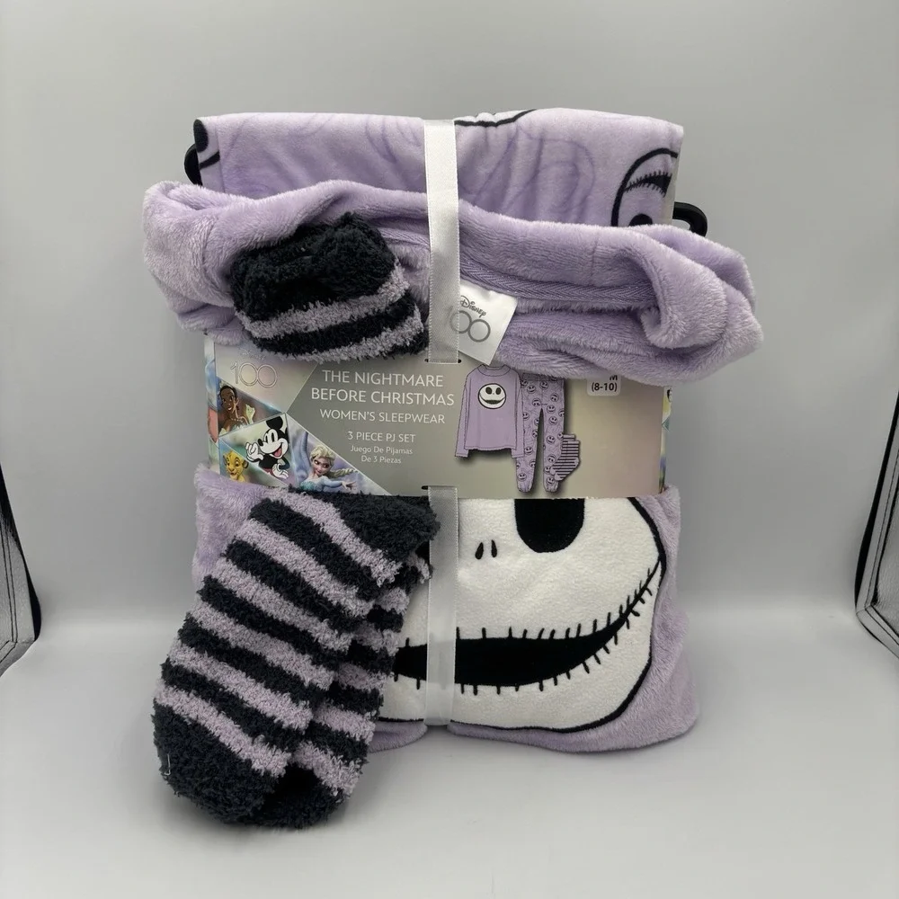 Nightmare Before Christmas Jack‎ Skeleton Pajamas Set Purple Stripes Medium